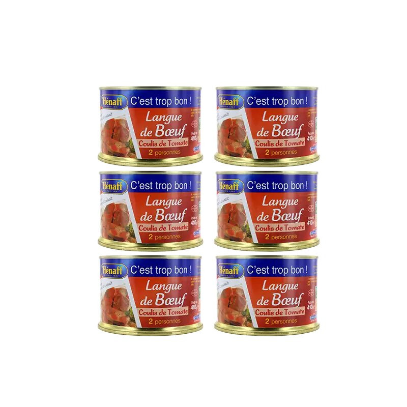 LOT DE 6 - Langue de bœuf au coulis de tomate Hénaff 410g x6