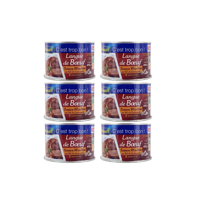 LOT DE 6 - Langue de bœuf sauce Madère Hénaff 410g x6