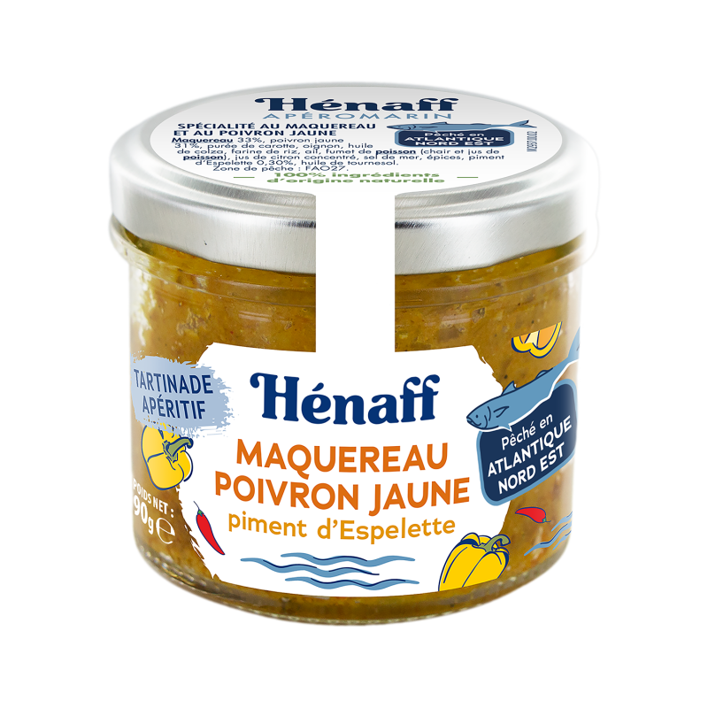 Tartinade de maquereau, au poivron jaune et au piment d’Espelette 90g Tartinade de maquereau, au poivron jaune et au piment d’Espelette 90g