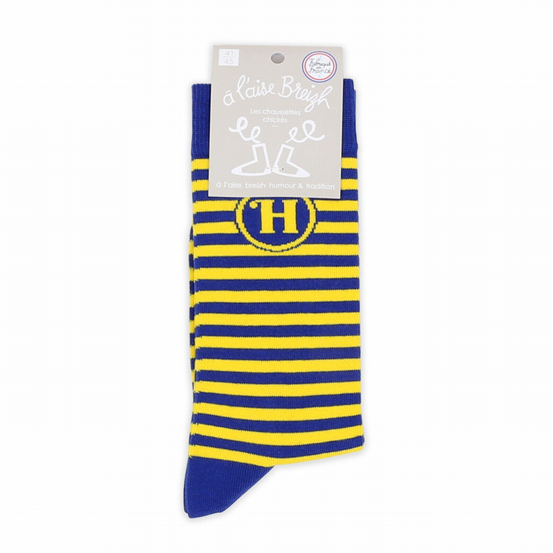 CHAUSSETTES HENAFF RAYE MARINE JAUNE 41/45