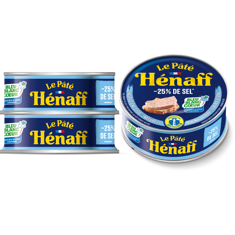 Lot de 3, pâté Hénaff - 25% de sel - 76g