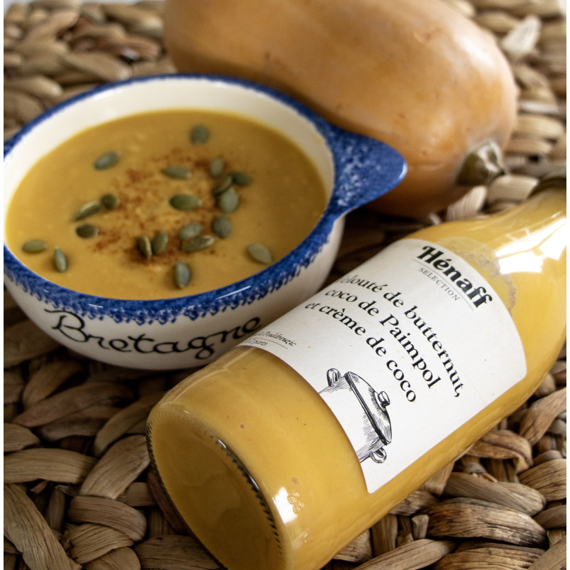 Velouté de butternut, coco de Paimpol et crème de coco Velouté de butternut, coco de Paimpol et crème de coco