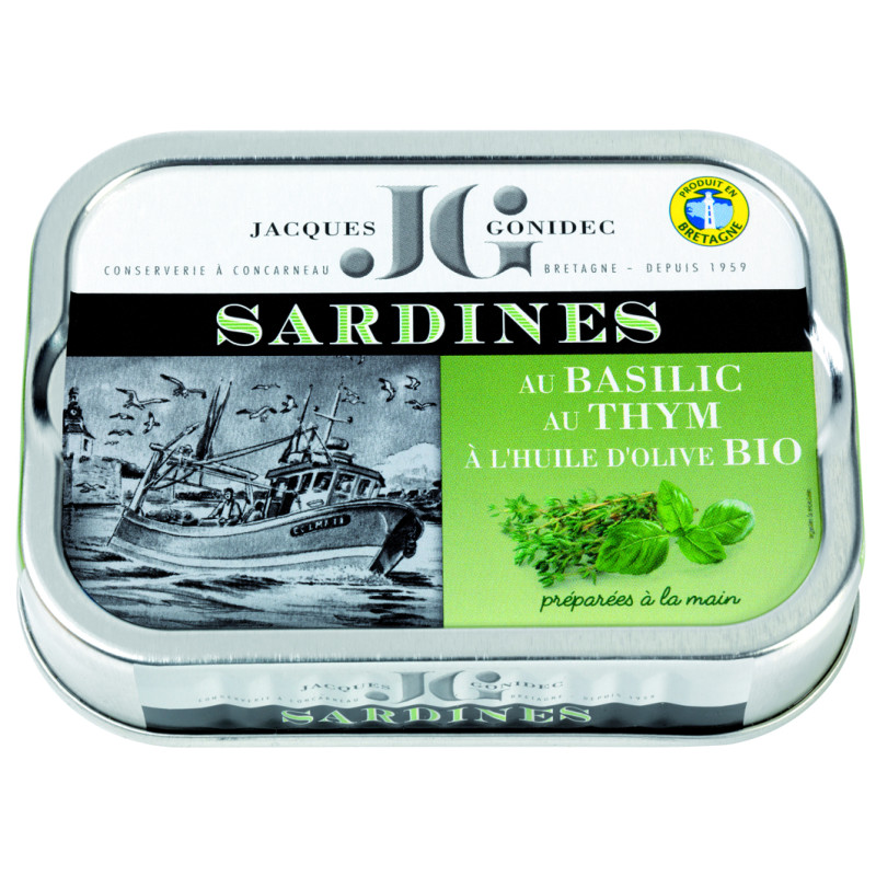Sardines au basilic et au thym BIO, à l'huile d'olive vierge extra BIO - 115g Sardines au basilic et au thym BIO, à l'huile d'olive vierge extra BIO - 115g