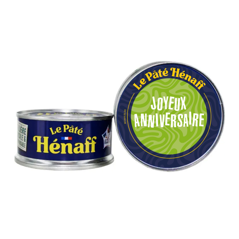 Lot de 2, Le Pâté Hénaff " Joyeux anniversaire" Lot de 2, Le Pâté Hénaff " Joyeux anniversaire"