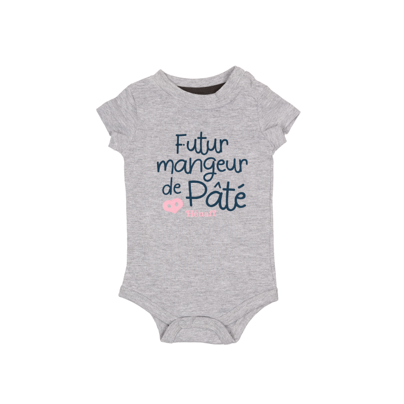 Body bébé Futur mangeur de Pâté Hénaff, 100% coton gris Body bébé Futur mangeur de Pâté Hénaff, 100% coton gris